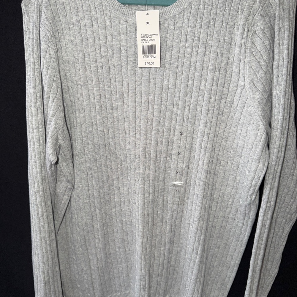 Kim Rogers XL Gray Cable Knit Sweater NWT 100% Cotton